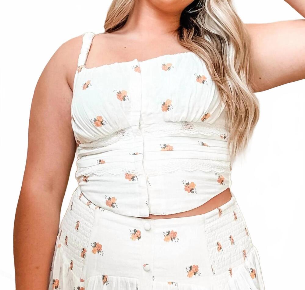 NEW ROCK & ROLL DENIM flower print laced corset top in white